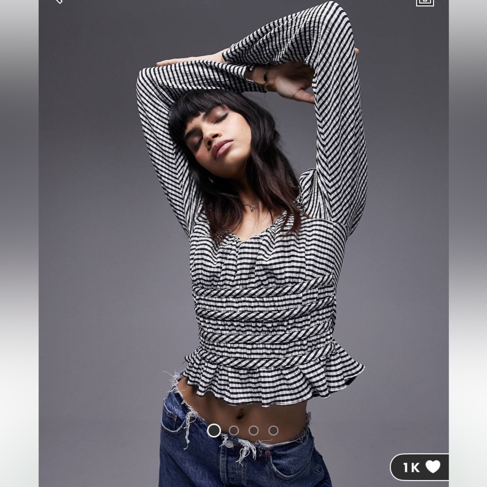 NWT Topshop gingham shirred top in monochrome